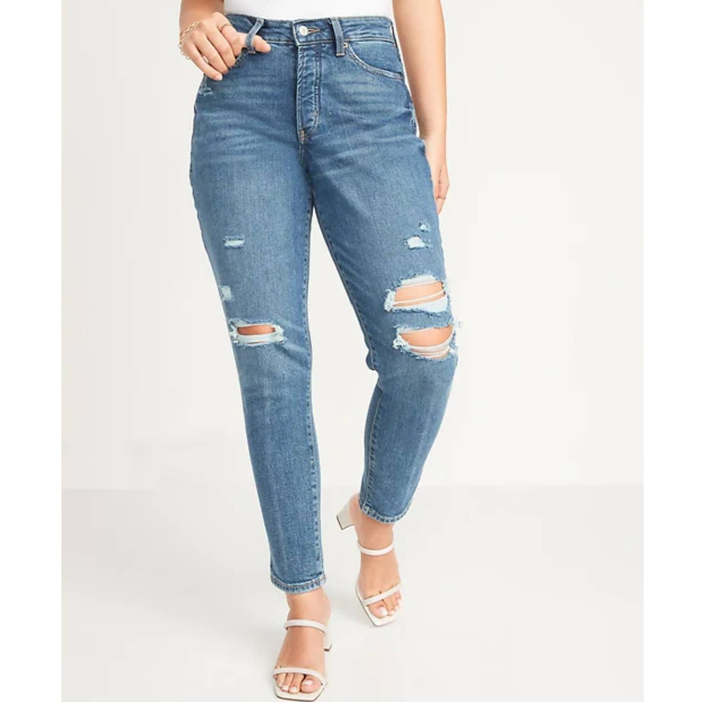 Old Navy Size 22 Curvy High-Waisted OG Straight Button-Fly Distressed Ankle Lisa